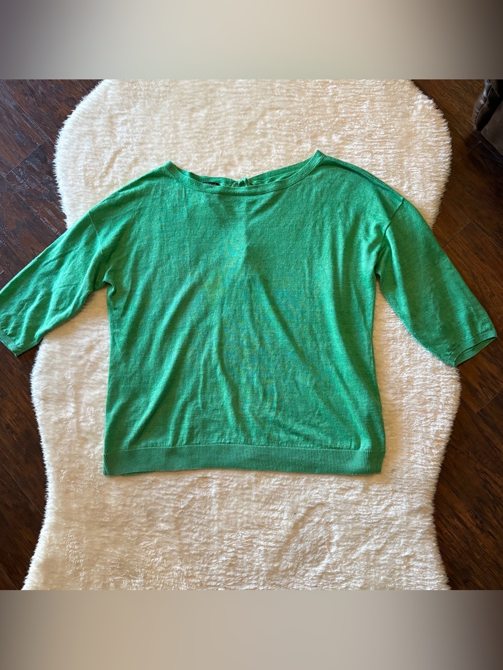 Talbots Green Bateau Neck 3/4 Sleeve Linen Top